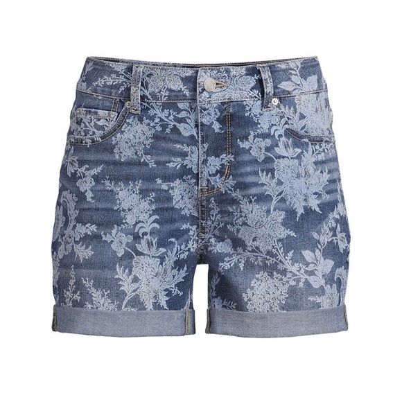 TIME and TRU Printed Denim Shorts With Pockets Size 10 Womens 5 Pockets New - Picture 1 of 10